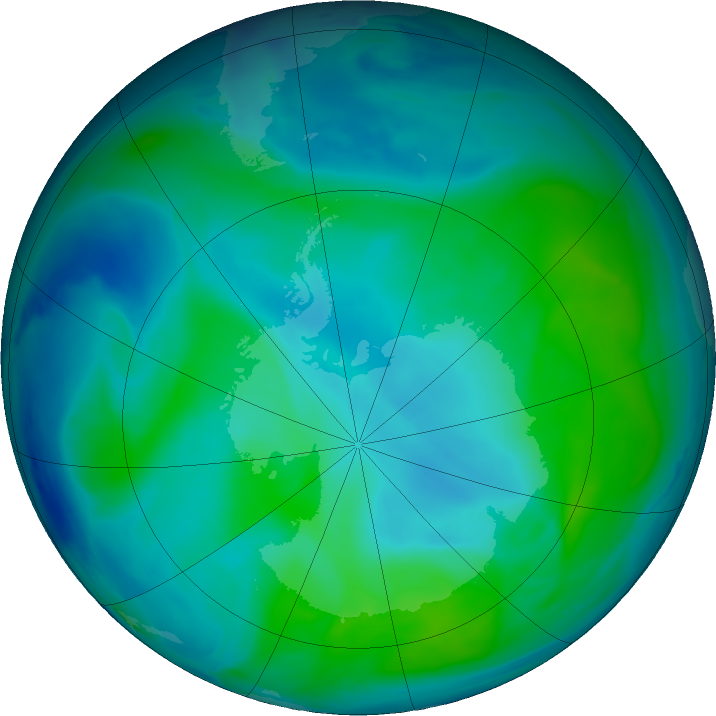 Antarctic ozone map for 28 December 2020